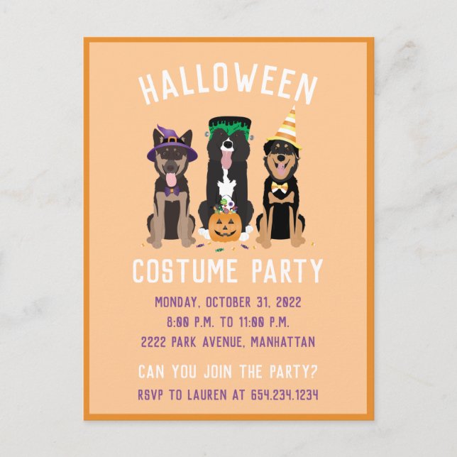 Postal De Invitación Perros Fiestas de disfraces de Halloween (Anverso)