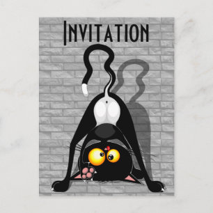 Postal De Invitación Personaje de dibujos animados divertido gato al re
