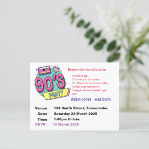 Postal De Invitación Personaliza la fiesta retro de los 90