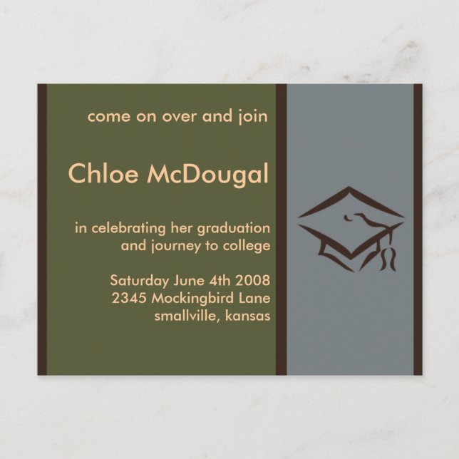 Postal De Invitación Personalizable Graduación Invitar Olive (Anverso)