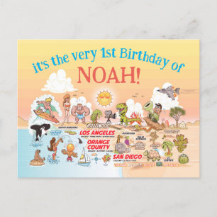 Postal De Invitación Personalizado 1 cumpleaños SoCal