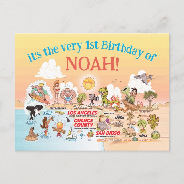 Postal De Invitación Personalizado 1 cumpleaños SoCal (Anverso)