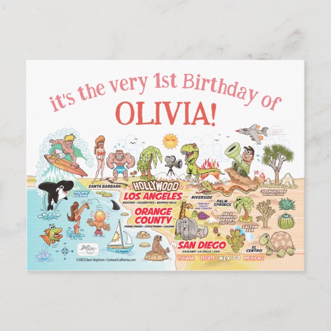 Postal De Invitación Personalizado 1 cumpleaños SoCal (Anverso)