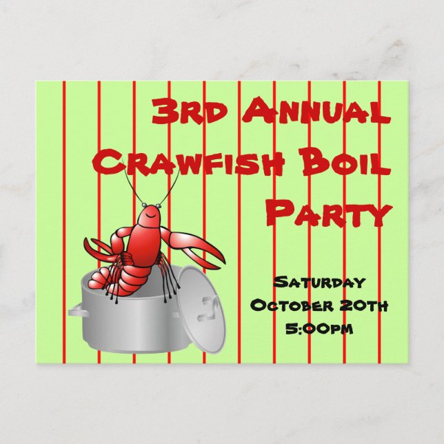 Postal De Invitación Personalizado anual de Fiesta de langosta rojo a r (Anverso)