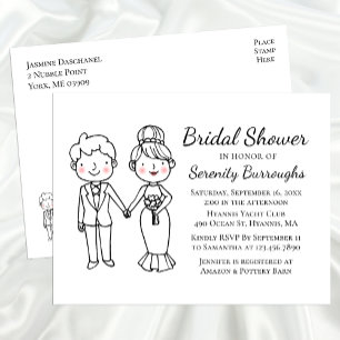 Postal De Invitación Personalizado Bride Groom Whimsical Bridal Shower