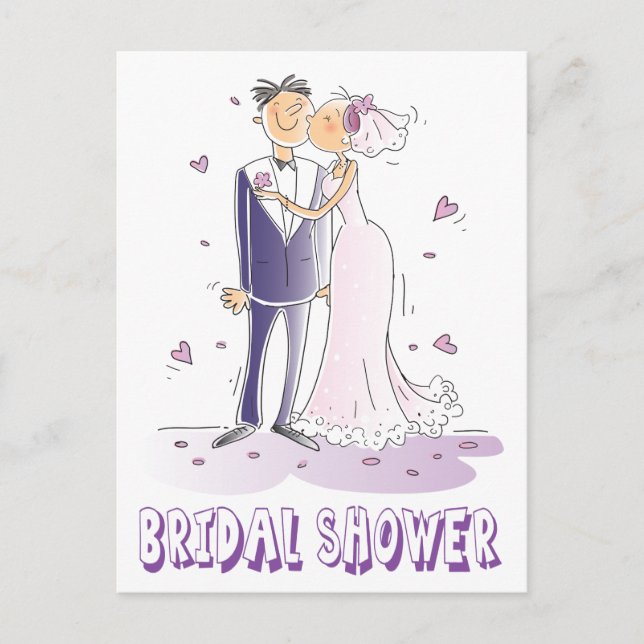 Postal De Invitación Personalizado de ducha morada  novia y Boda de Gro (Anverso)