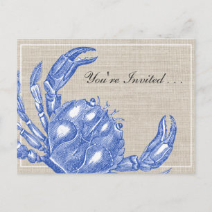 Postal De Invitación Personalizado de hervidor de cangrejo azul vintage