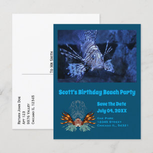 Postal De Invitación Personalizado de Lionfish Fiesta Birthday Beach Fo