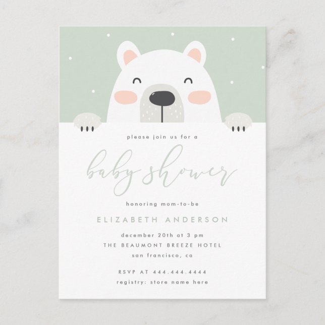 Postal De Invitación Personalizado de Oso Polar caprichoso Baby Shower (Anverso)