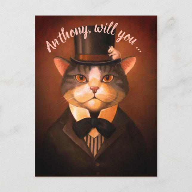Postal De Invitación Personalizado gracioso novio gato ser mi mejor hom (Anverso)