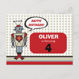 Postal De Invitación Personalizado Retro Robot Cute Niños Fiesta de Cum