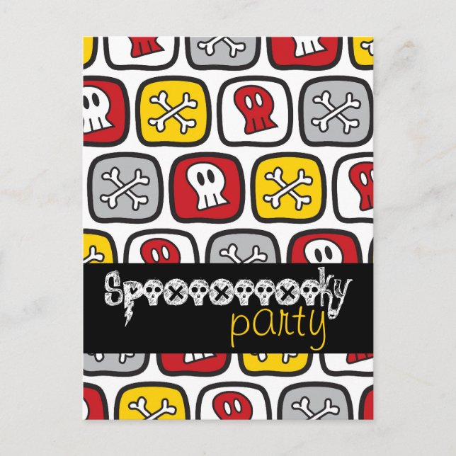 Postal De Invitación Personalizado Skulls & Bones Pattern Halloween Par (Anverso)