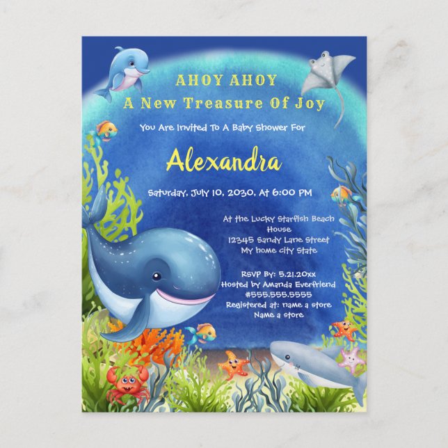 Postal De Invitación Pescado tropical bajo el mar Baby Baby Shower (Anverso)