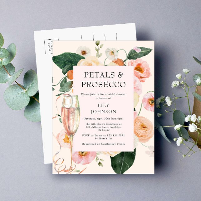 Postal De Invitación Petales y ducha de novia floral Prosecco (Subido por el creador)