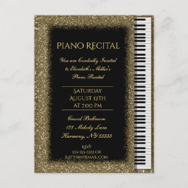 Postal De Invitación Piano Recital Gold Purpurina Baby Grand