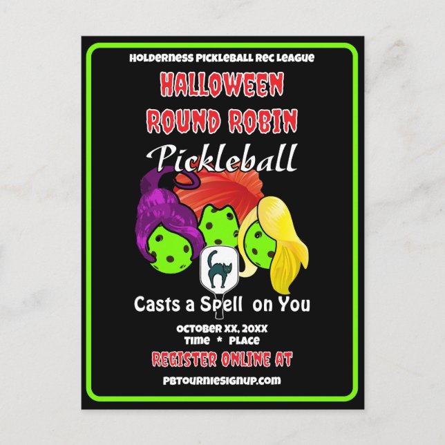 Postal De Invitación Pickleball Halloween Party Witches Casts A Spell (Anverso)