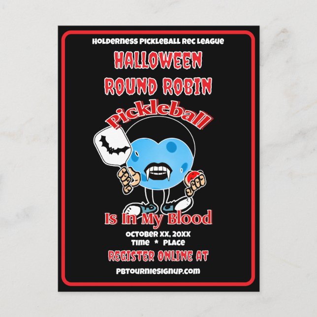 Postal De Invitación Pickleball Halloween Round Robin Party Vampire (Anverso)