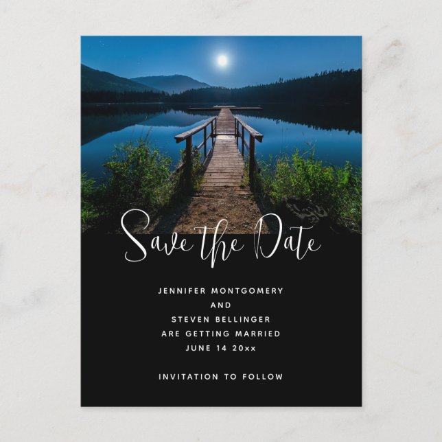 Postal De Invitación Pier en la noche bajo una luna llena Guardar la fe (Anverso)