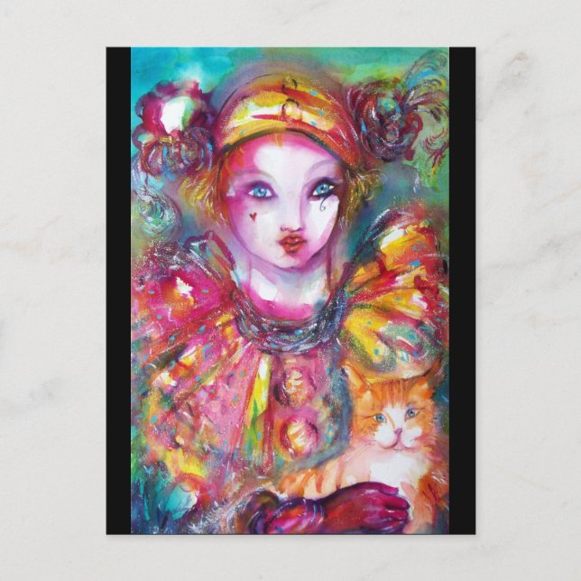 Postal De Invitación PIERROT con gato (Anverso)