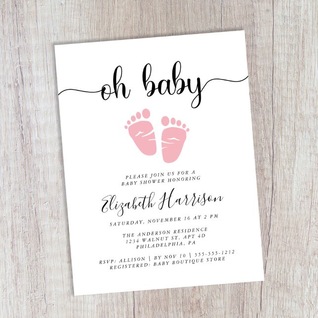 Postal De Invitación Pies rosados lindo Bebé Chica Ducha (Subido por el creador)