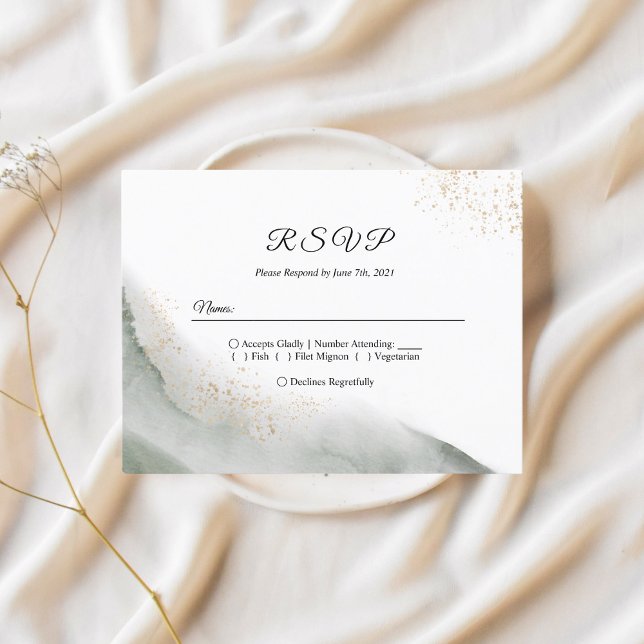 Postal De Invitación Pinceladas de acuarela verde abstracta y dorado (Subido por el creador)