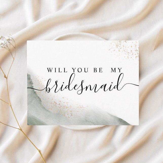 Postal De Invitación Pinceladas de acuarela verde abstracta y dorado (Subido por el creador)