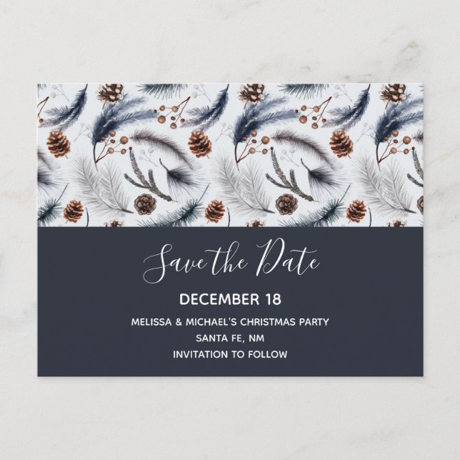 Postal De Invitación Pine Cones y Pine Needles Pattern Save the Date (Anverso)