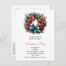 Postal De Invitación Pine Wreath con Navidades Holly