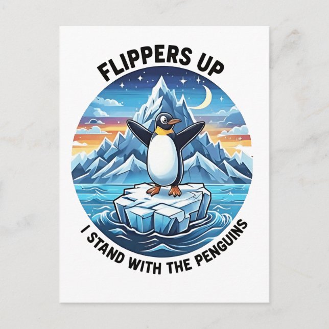 Postal De Invitación Pingüino Divertido Resiste Protesta Contra Arancel (Anverso)
