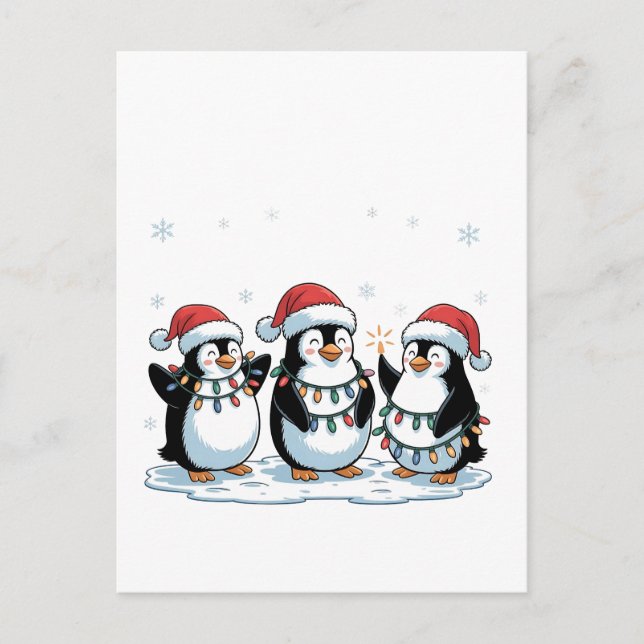 Postal De Invitación Pingüino lindo con sombrero de Santa, amante de lo (Anverso)