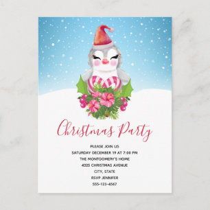 Postal De Invitación Pingüino Navidad lindo en Fiesta de Navidad de San