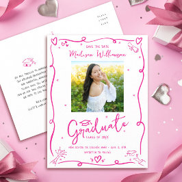 Postal De Invitación Pink Doodles Graduation Save the Date Photo White