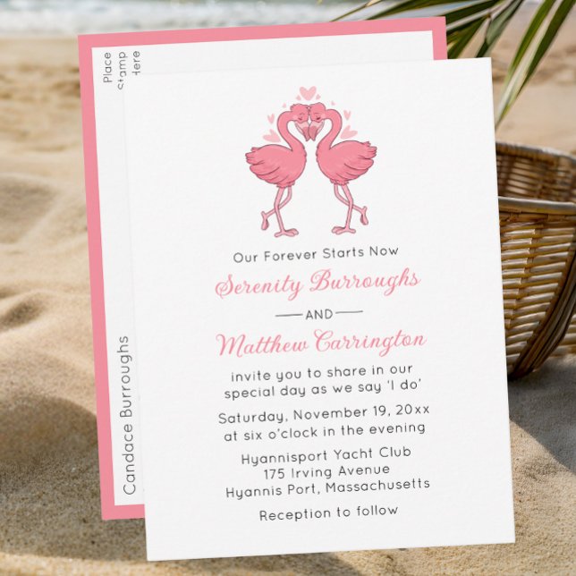 Postal De Invitación Pink Flamingo Hawaiian Tropical Beach Wedding (Subido por el creador)