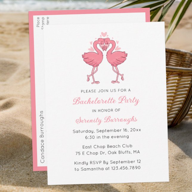 Postal De Invitación Pink Flamingo Tropical Beach Bachelorette Party (Subido por el creador)