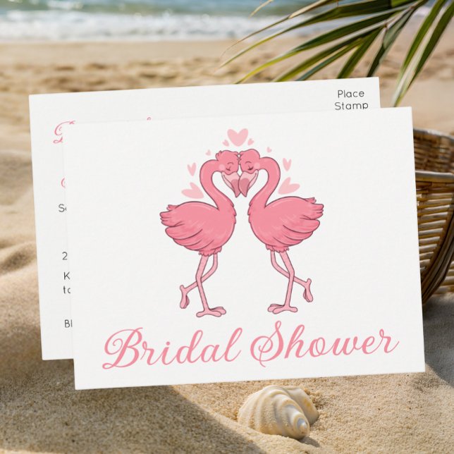 Postal De Invitación  Pink Flamingo Tropical Summer Beach Bridal Shower (Subido por el creador)