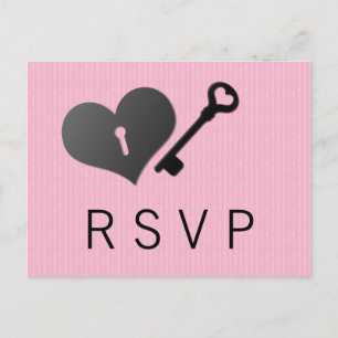 Postal De Invitación Pink Heart Lock y Key Response Card