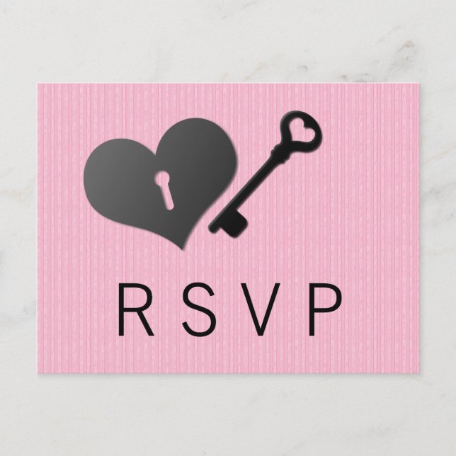 Postal De Invitación Pink Heart Lock y Key Response Card (Anverso)