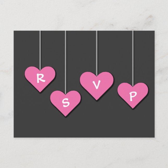 Postal De Invitación Pink Love Heart Wedding RSVP (Anverso)