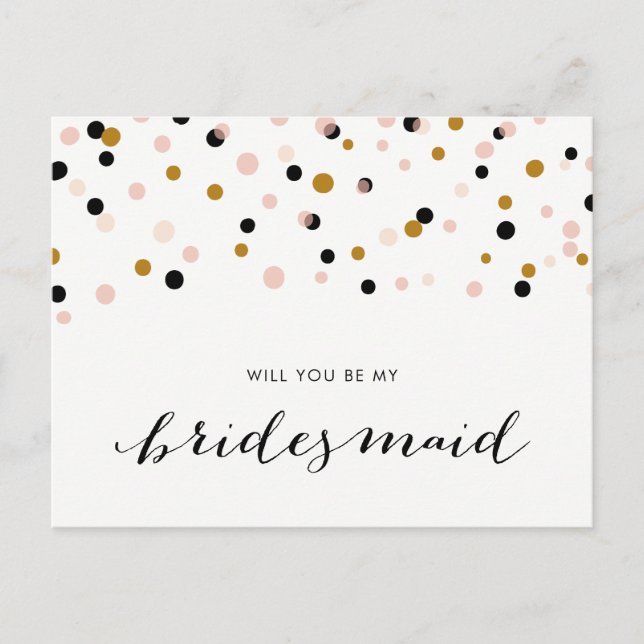 Postal De Invitación Pink ModerConfetti Dots Serás Mi Novia (Anverso)