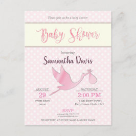 Postal De Invitación Pink Stork Baby Baby Shower