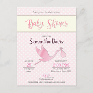 Postal De Invitación Pink Stork Baby Baby Shower