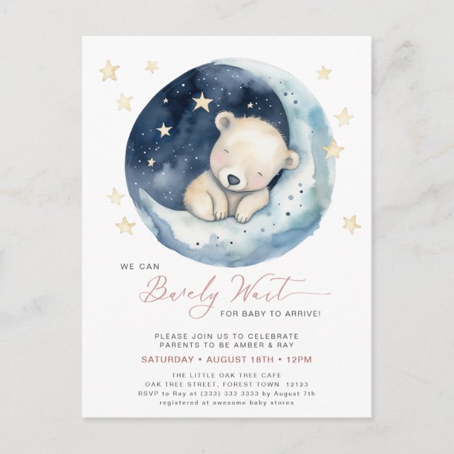Postal De Invitación Pink We Can Bearly Wait Cute Chica Baby Shower (Anverso)