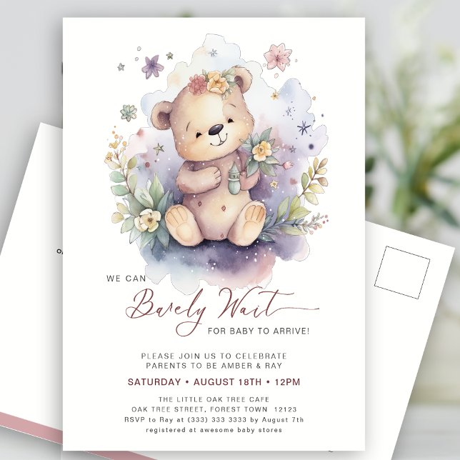 Postal De Invitación Pink We Can Bearly Wait Cute Chica Baby Shower (Subido por el creador)