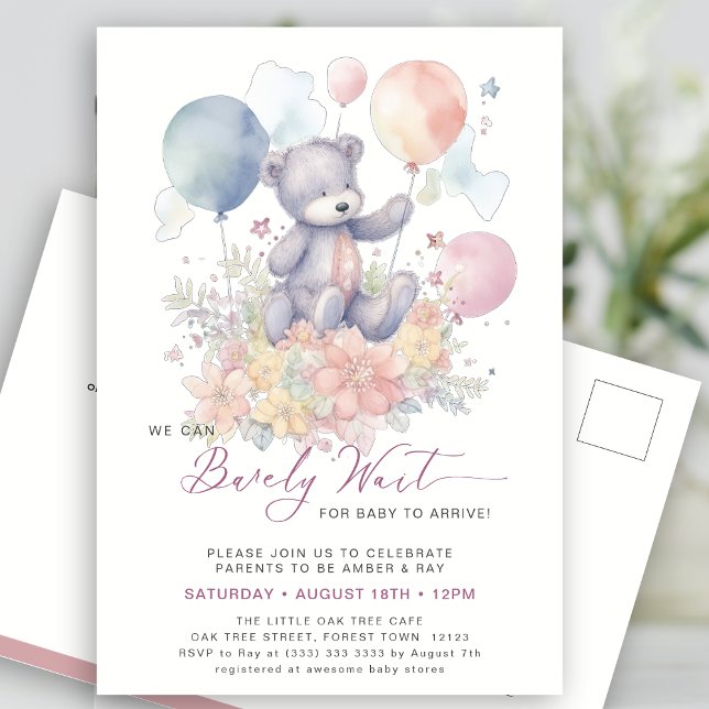 Postal De Invitación Pink We Can Bearly Wait Cute Chica Baby Shower (Subido por el creador)