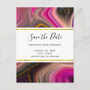 Postal De Invitación Pink y Black con Swirls Gold Save the Date