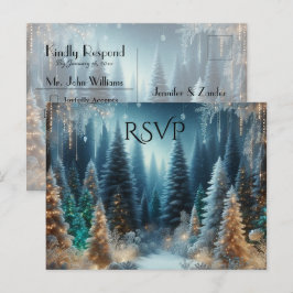 Postal De Invitación Pinos Helados en Respuesta de Boda Resplandor Inve