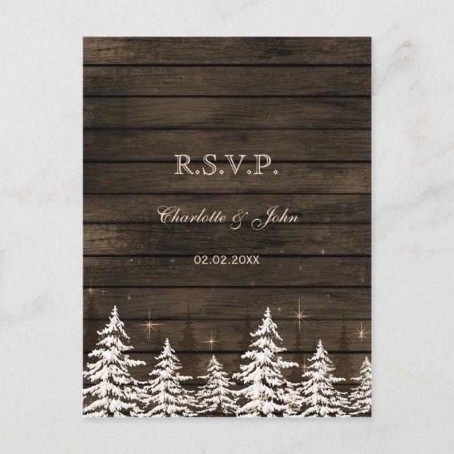 Postal De Invitación Pinos Rústicos de Barnwood, rsvp de bosques de inv (Anverso)