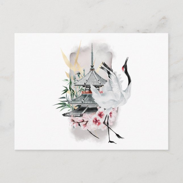 Postal De Invitación Pintura japonesa de pájaros de la grúa (Anverso)