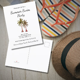 Postal De Invitación Piscina tropical de verano Fiesta Palm Trees