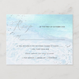 Postal De Invitación PixDezines Crystal Azul, RSVP playa con comida